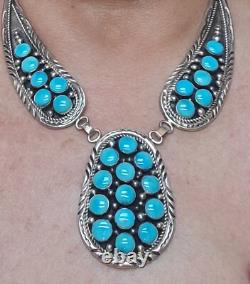 New Charles Johnson Native American Navajo Sterling Silver Turquoise Necklace