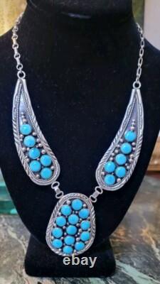 New Charles Johnson Native American Navajo Sterling Silver Turquoise Necklace