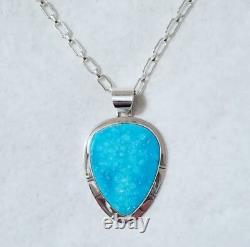 New Native American Navajo Phillip Sanchez Kingman Turquoise Pendant Necklace