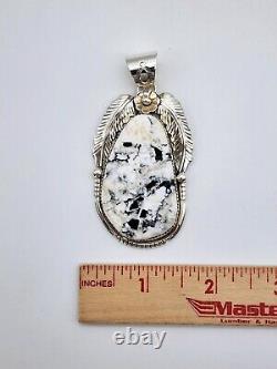 New White Buffalo Native American Navajo Sterling Silver Pendant Artist Marked R