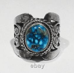 OLD 1940s Navajo Hand Cut 925 Silver RARE Mineral Park Mine Turquoise Ring 6.5