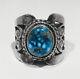 Old 1940s Navajo Hand Cut 925 Silver Rare Mineral Park Mine Turquoise Ring 6.5