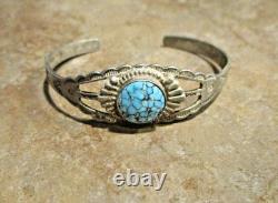 OLD 1960's Navajo Sterling Silver SPIDERWEB TURQUOISE Bracelet