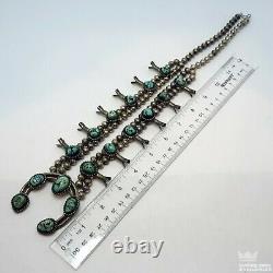 OLD PAWN NAVAJO Sterling Silver SQUASH BLOSSOM Necklace 27.5 TURQUOISE W2C1