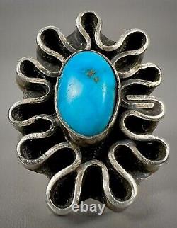 OLD PAWN Vintage Navajo Native American Sterling Silver Turquoise Ring UNIQUE