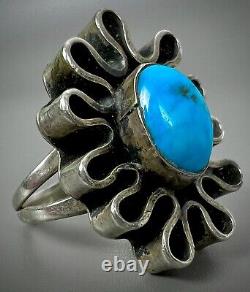 OLD PAWN Vintage Navajo Native American Sterling Silver Turquoise Ring UNIQUE