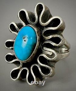 OLD PAWN Vintage Navajo Native American Sterling Silver Turquoise Ring UNIQUE