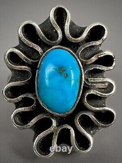 OLD PAWN Vintage Navajo Native American Sterling Silver Turquoise Ring UNIQUE