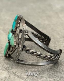 OLD Vintage Native American Navajo Turquoise CARINATED Silver Bracelet 6.75 in