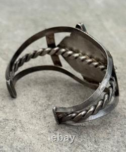 OLD Vintage Native American Navajo Turquoise CARINATED Silver Bracelet 6.75 in