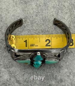 OLD Vintage Native American Navajo Turquoise CARINATED Silver Bracelet 6.75 in