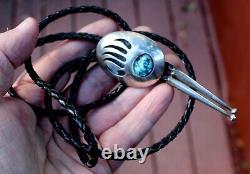 Old CHRIS CHARLEY Navajo Handmade Sterling Silver & Turquoise Stone Bolo Tie