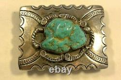 Old NAVAJO CONCHO BELT BUCKLE withExtra Large Blue TURQUOISE & great Stamping