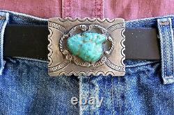 Old NAVAJO CONCHO BELT BUCKLE withExtra Large Blue TURQUOISE & great Stamping