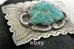 Old NAVAJO CONCHO BELT BUCKLE withExtra Large Blue TURQUOISE & great Stamping