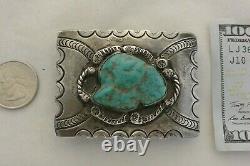 Old NAVAJO CONCHO BELT BUCKLE withExtra Large Blue TURQUOISE & great Stamping
