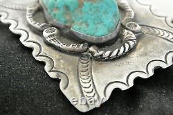 Old NAVAJO CONCHO BELT BUCKLE withExtra Large Blue TURQUOISE & great Stamping