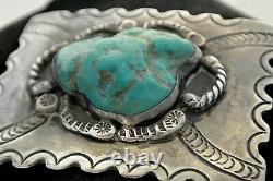 Old NAVAJO CONCHO BELT BUCKLE withExtra Large Blue TURQUOISE & great Stamping