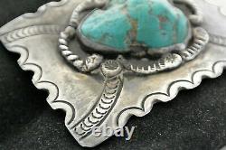 Old NAVAJO CONCHO BELT BUCKLE withExtra Large Blue TURQUOISE & great Stamping