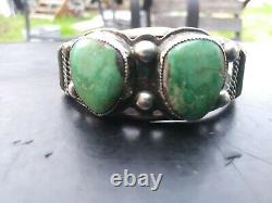 Old Native American Navajo Handmade Silver & High Grade Turquoise Cuff Bracelet