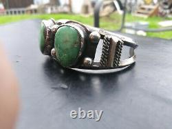 Old Native American Navajo Handmade Silver & High Grade Turquoise Cuff Bracelet