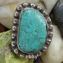 Old Native American Navajo Natural Turquoise Ring Size 7 Stamped Raindrops 925