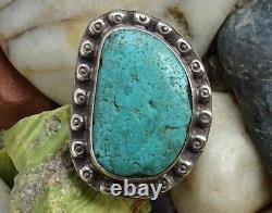 Old Native American Navajo Natural Turquoise Ring Size 7 Stamped Raindrops 925