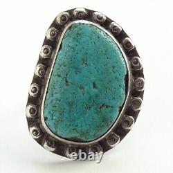 Old Native American Navajo Natural Turquoise Ring Size 7 Stamped Raindrops 925