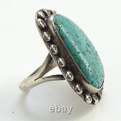Old Native American Navajo Natural Turquoise Ring Size 7 Stamped Raindrops 925