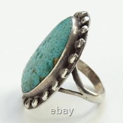 Old Native American Navajo Natural Turquoise Ring Size 7 Stamped Raindrops 925