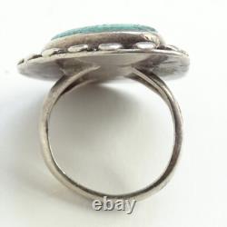 Old Native American Navajo Natural Turquoise Ring Size 7 Stamped Raindrops 925