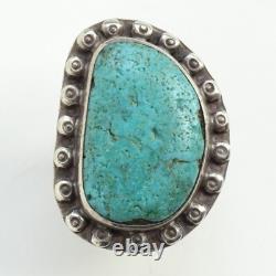 Old Native American Navajo Natural Turquoise Ring Size 7 Stamped Raindrops 925