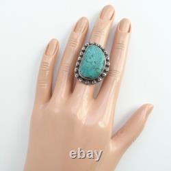 Old Native American Navajo Natural Turquoise Ring Size 7 Stamped Raindrops 925