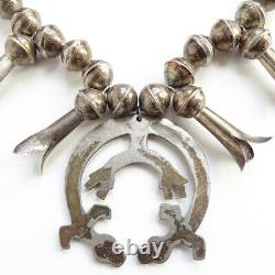 Old Native American Navajo Squash Blossom Necklace Sand Cast Sterling Yei Naja