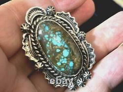 Old Navajo Native American Sterling Silver Spiderweb Turquoise Tears Ring Signed
