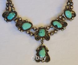 Old Navajo Sterling Silver Turquoise Lariat 16 Necklace Vintage Native American