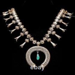 Old Pawn/Estate Navajo Turquoise & Sterling Silver Squash Blossom Necklace