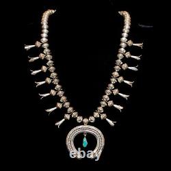 Old Pawn/Estate Navajo Turquoise & Sterling Silver Squash Blossom Necklace