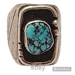 Old Pawn Native American Godber Turquoise Navajo Sterling Silver ingot Ring Sz9