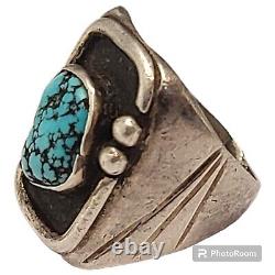 Old Pawn Native American Godber Turquoise Navajo Sterling Silver ingot Ring Sz9