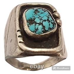 Old Pawn Native American Godber Turquoise Navajo Sterling Silver ingot Ring Sz9