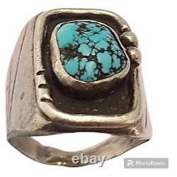 Old Pawn Native American Godber Turquoise Navajo Sterling Silver ingot Ring Sz9