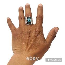 Old Pawn Native American Godber Turquoise Navajo Sterling Silver ingot Ring Sz9