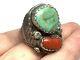 Old Pawn Navajo Native Sterling Silver Turquoise Coral Huge Mens Ring (sz. 12)