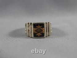 Old Pawn Navajo Stone Inlayed Heavy Silver Ring Size 11
