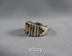 Old Pawn Navajo Stone Inlayed Heavy Silver Ring Size 11