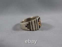 Old Pawn Navajo Stone Inlayed Heavy Silver Ring Size 11