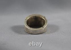 Old Pawn Navajo Stone Inlayed Heavy Silver Ring Size 11