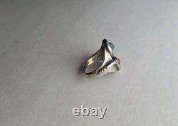 Old Pawn Sterling Snake Ring Coral & Turquoise Sz 9.5