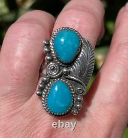 Old Pawn Wilbert Benally Navajo Sterling Silver Signed Turquoise Ring Sz. 7.5